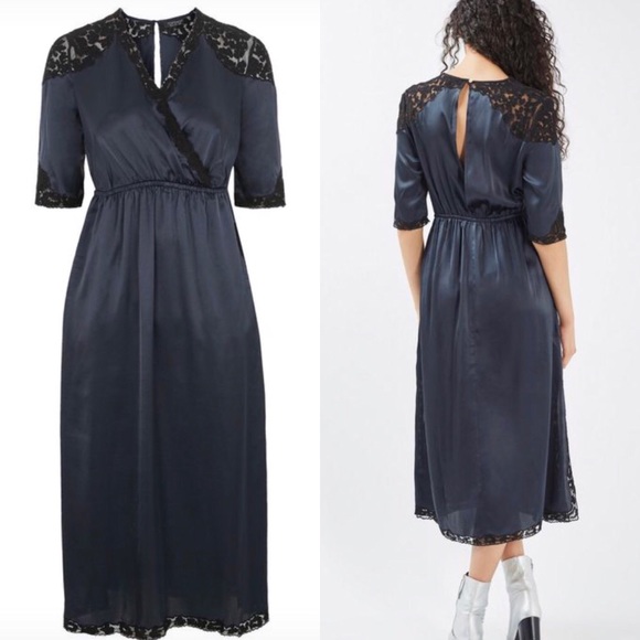 lace wrap midi dress